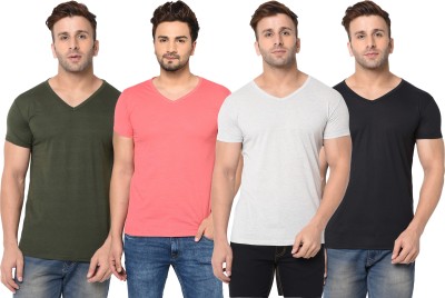 Adorbs Solid Men V Neck Green, Pink, Black, Grey T-Shirt