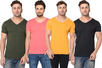 Jangoboy Solid Men V Neck Green, Pink, Black, Yellow T-Shirt