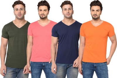 Adorbs Solid Men V Neck Green, Blue, Pink, Orange T-Shirt