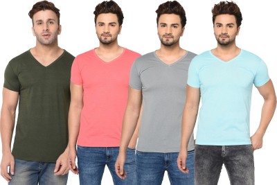 Adorbs Solid Men V Neck Light Blue, Green, Pink, Grey T-Shirt