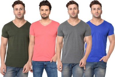 Adorbs Solid Men V Neck Green, Blue, Pink, Grey T-Shirt