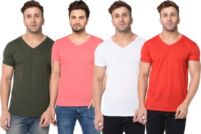 Adorbs Solid Men V Neck Red, Green, White, Pink T-Shirt