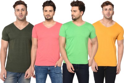 Tivy Solid Men V Neck Green, Pink, Light Green, Yellow T-Shirt