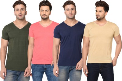 Jangoboy Solid Men V Neck Green, Blue, Pink, Beige T-Shirt