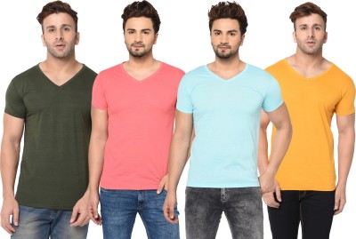 Adorbs Solid Men V Neck Light Blue, Green, Pink, Yellow T-Shirt