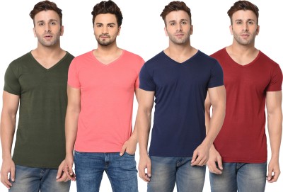 Tivy Solid Men V Neck Green, Blue, Maroon, Pink T-Shirt