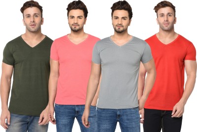 Adorbs Solid Men V Neck Red, Green, Pink, Grey T-Shirt