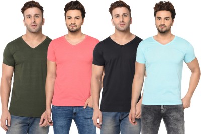 Tivy Solid Men V Neck Light Blue, Green, Pink, Black T-Shirt