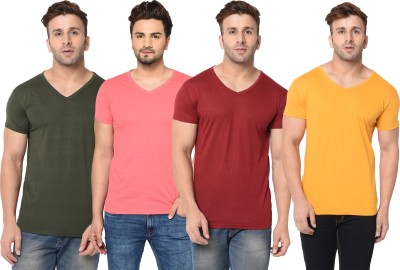 Tivy Solid Men V Neck Green, Maroon, Pink, Yellow T-Shirt