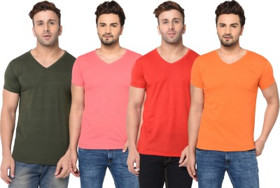 Adorbs Solid Men V Neck Red, Green, Pink, Orange T-Shirt