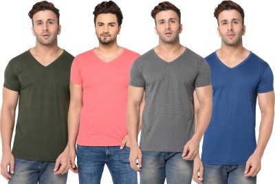 Tivy Solid Men V Neck Green, Blue, Pink, Grey T-Shirt