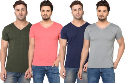 Adorbs Solid Men V Neck Green, Blue, Pink, Grey T-Shirt