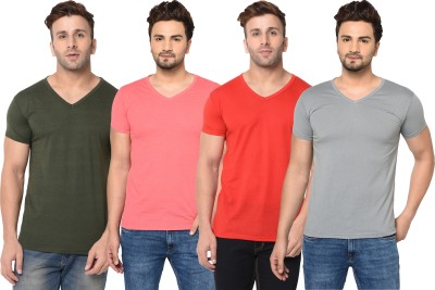 Adorbs Solid Men V Neck Red, Green, Pink, Grey T-Shirt