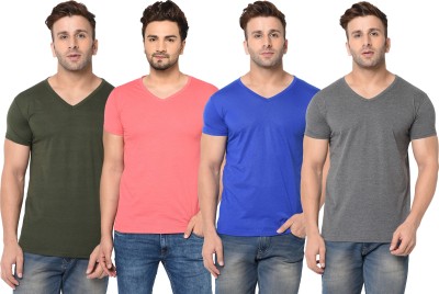 Jangoboy Solid Men V Neck Green, Blue, Pink, Grey T-Shirt