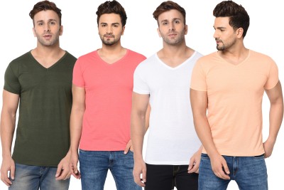 Adorbs Solid Men V Neck Green, White, Pink, Beige T-Shirt