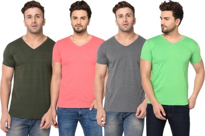 Tivy Solid Men V Neck Green, Pink, Grey, Light Green T-Shirt