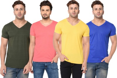 Jangoboy Solid Men V Neck Green, Blue, Pink, Yellow T-Shirt