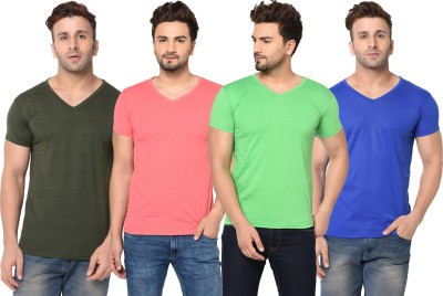 Adorbs Solid Men V Neck Green, Blue, Pink, Light Green T-Shirt