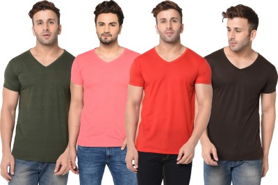 Jangoboy Solid Men V Neck Red, Green, Brown, Pink T-Shirt