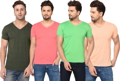 Adorbs Solid Men V Neck Green, Pink, Orange, Light Green T-Shirt