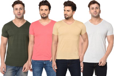 Jangoboy Solid Men V Neck Green, Pink, Beige, Grey T-Shirt