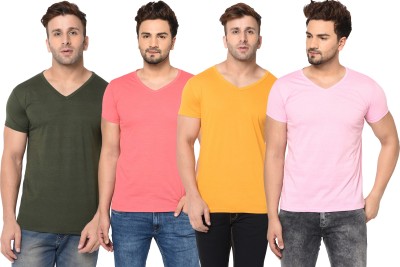 Jangoboy Solid Men V Neck Green, Pink, Yellow T-Shirt