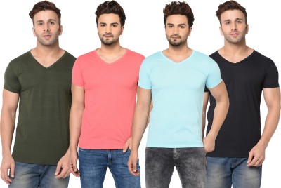 Adorbs Solid Men V Neck Light Blue, Green, Pink, Black T-Shirt