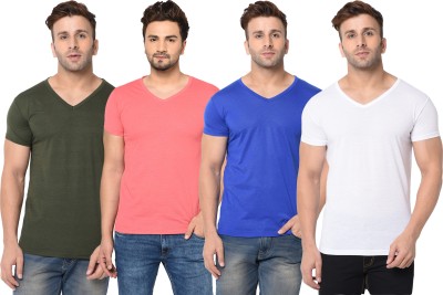 Jangoboy Solid Men V Neck Green, White, Blue, Pink T-Shirt