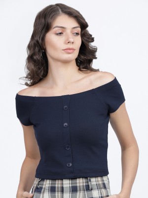 Tokyo Talkies Casual Solid Women Blue Top