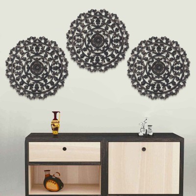 Timberly Wall Decor| MDF Wall Mounted Panel for Living Room | Wall Hanging Decoration (Round Design,16 x 16 Inch) - Set of 3 Pack of 3(16 inch X 16 inch, Black)