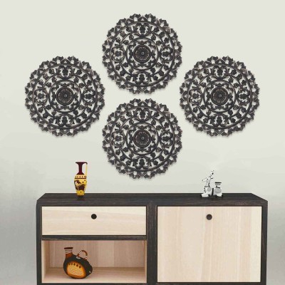 Timberly Wall Decor| MDF Wall Mounted Panel for Living Room | Wall Hanging Decoration (Round Design,16 x 16 Inch) - Set of 4 Pack of 4(16 inch X 16 inch, Black)