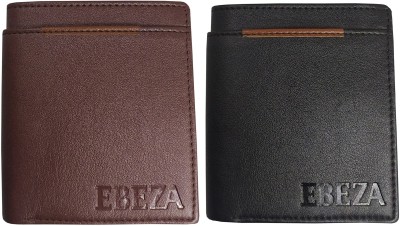 EBEZA Men Casual Brown, Black Artificial Leather Wallet(3 Card Slots, Pack of 2)