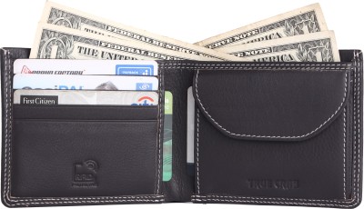 TRUE CRAB Men Casual Black Genuine Leather Wallet(10 Card Slots)