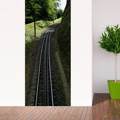 CVANU 91 cm Railway Path Forest Self Adhesive Sticker(Pack of 1)