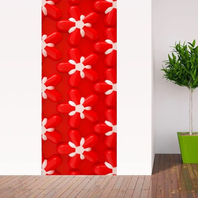KREEPO 91 cm Red & White Ballon Flowers Design B17 Self Adhesive Sticker(Pack of 2)