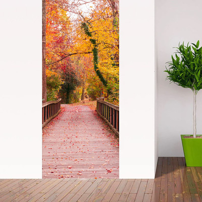 CVANU 91 cm Autumn Leaves With Plank Path Self Adhesive Sticker(Pack of 1)