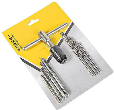 A&S TOOLSHOP 9pcs Mini Hand Tap Thread Wire Tapping Threaing Grinding Carving Tap Die Tool Set M3 M4 M5 M6 Drill 2.5mm 3.3mm 4.2mm 5.0mm Single Sided Combination Wrench(Pack of 1)