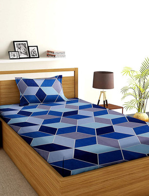 Decent Home 220 TC Microfiber Single Geometric Flat Bedsheet(Pack of 1, Blue)