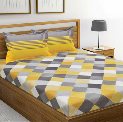 Mittan Traders Cotton Double Flat 280 TC Jaipuri Prints Bedsheet(Pack of 1, Tri Yellow)
