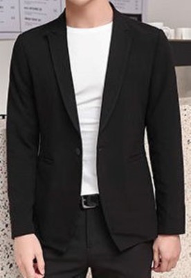 TRULYFAB Solid Single Breasted Casual Men Blazer(Black)