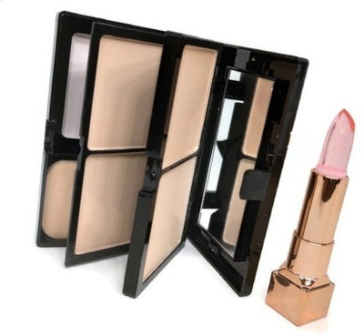 SKYBOAT COMPACT POWDER CREATE NATURAL BRIGHTENING LOOK OR COMFORTABLE PERFECT FOR OILY SKIN AND MAGIC COLOR CHANGE MOISTURIZING GEL LIPSTICK(2 Items in the set)