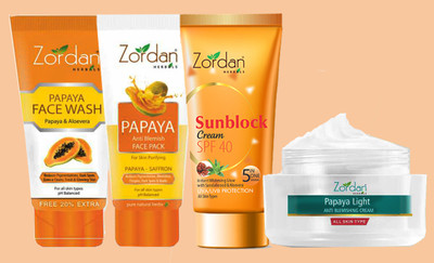 ZORDAN Papaya light +sunblock cream + papaya face wash + papaya facepack(4 Items in the set)