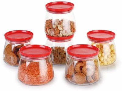 meelana Plastic Cookie Jar  - 900 ml(Pack of 6, Red)