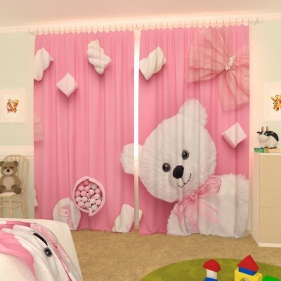p23 214 cm (7 ft) Polyester Room Darkening Door Curtain (Pack Of 2)(Cartoon, Pink)