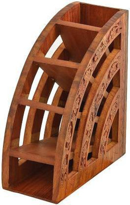 LyqArt 5 Compartments Wooden Wooden Wooden Remote Stand for Living Room | Remote Holder | Remote case | Remote Organizer | Remote Stand for Sofa Bed Table Office | Remote Shelf - Brown(Brown)