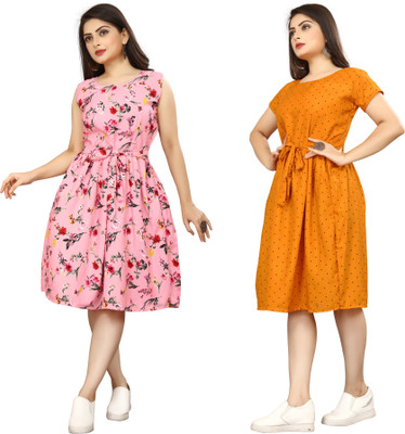 AVTIYA FASHION Women Fit and Flare Multicolor Knee Length Dress