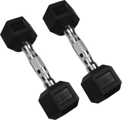 LCARNO Hexa Rubber Dumbbells|Chromium Plated Rods|Heavy Duty Dumbbell Pair (5kg) Fixed Weight Dumbbell(5 kg)