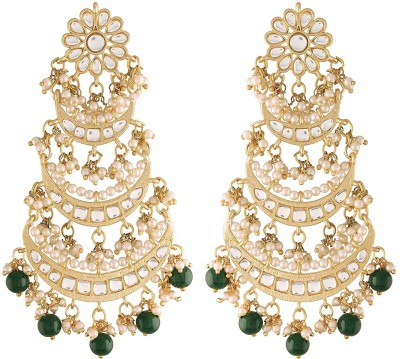 PEORA Peora Oxidised Silver Plated Long Chandbali Dangle Earrings Glided with Kundan & Pearls Brass Chandbali Earring