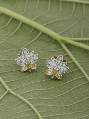 SPARGZ Leaf Brass Daily Wear Two Tone Plated CZ Diamond Cubic Zirconia Brass Stud Earring
