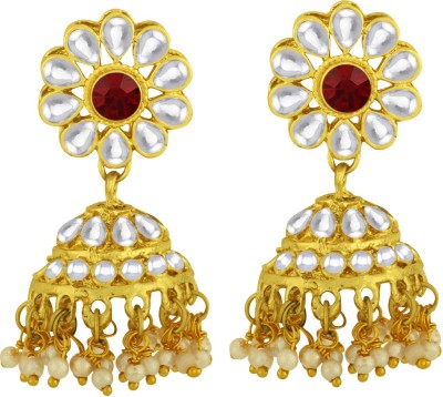 SPARGZ Floral Alloy Festive Wear Gold Plated Kundan & Pearl Diamond, Pearl Alloy Jhumki Earring